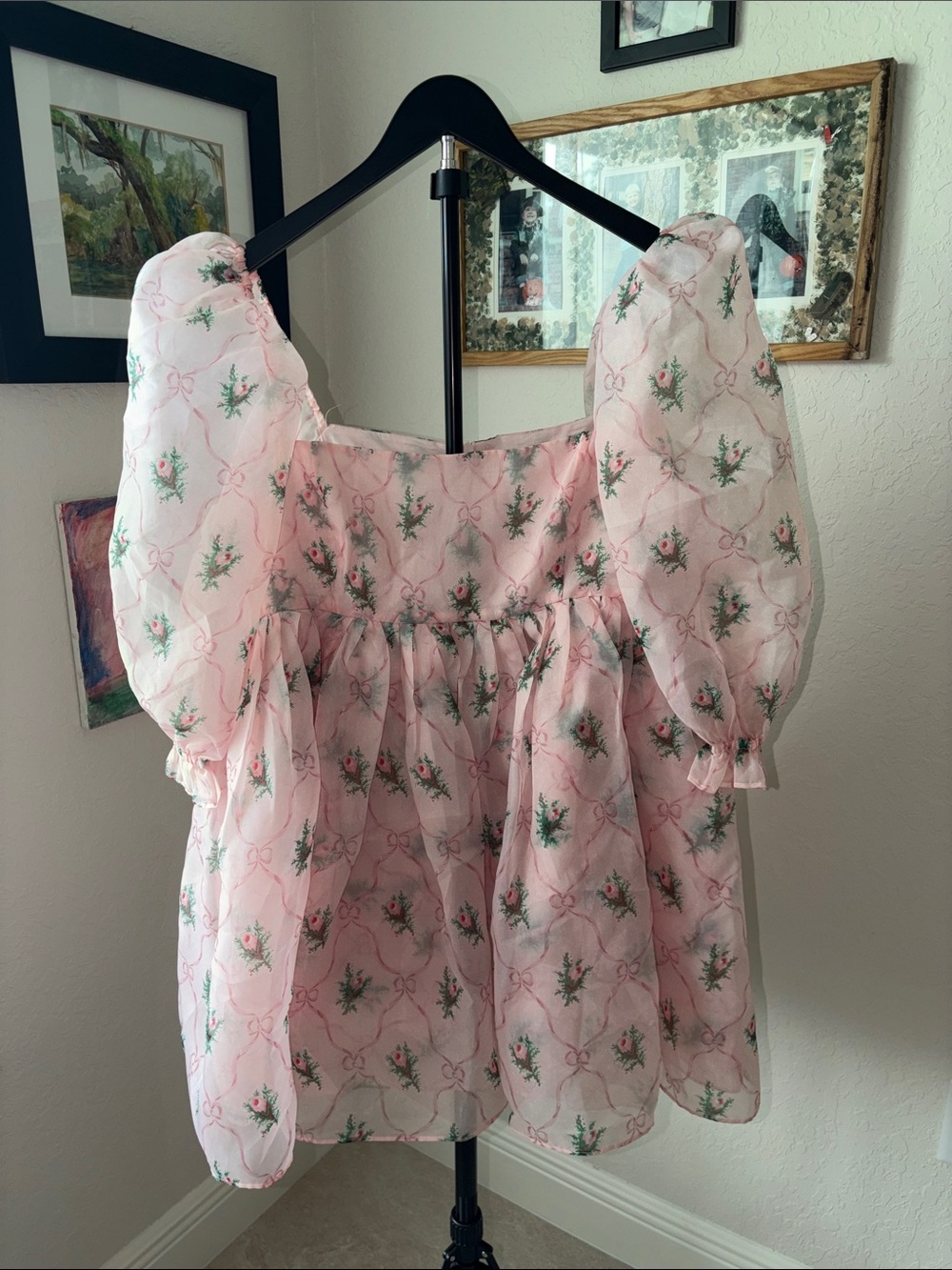 Women's Pink Floral Puff-Sleeve DRESS by Selkie